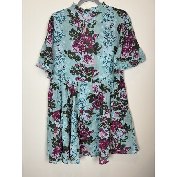 Sundance Turquoise Floral Provence Stroll Mini Dress Aqua V-neck Boho Sz PXL - Picture 5 of 8